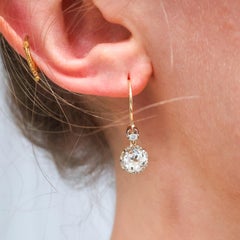 Antique Old-Cut Diamond Platinum and Gold Earrings, 2.60 Carats, Circa 1910
