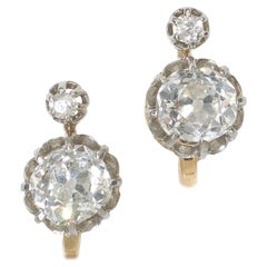 Antique Old-Cut Diamond Platinum and Gold Earrings, 2.60 Carat, Circa 1910