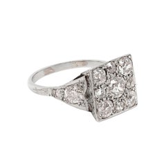 Antique Old Cut Diamond Platinum Hand Carved Cluster Ring, circa 1920s