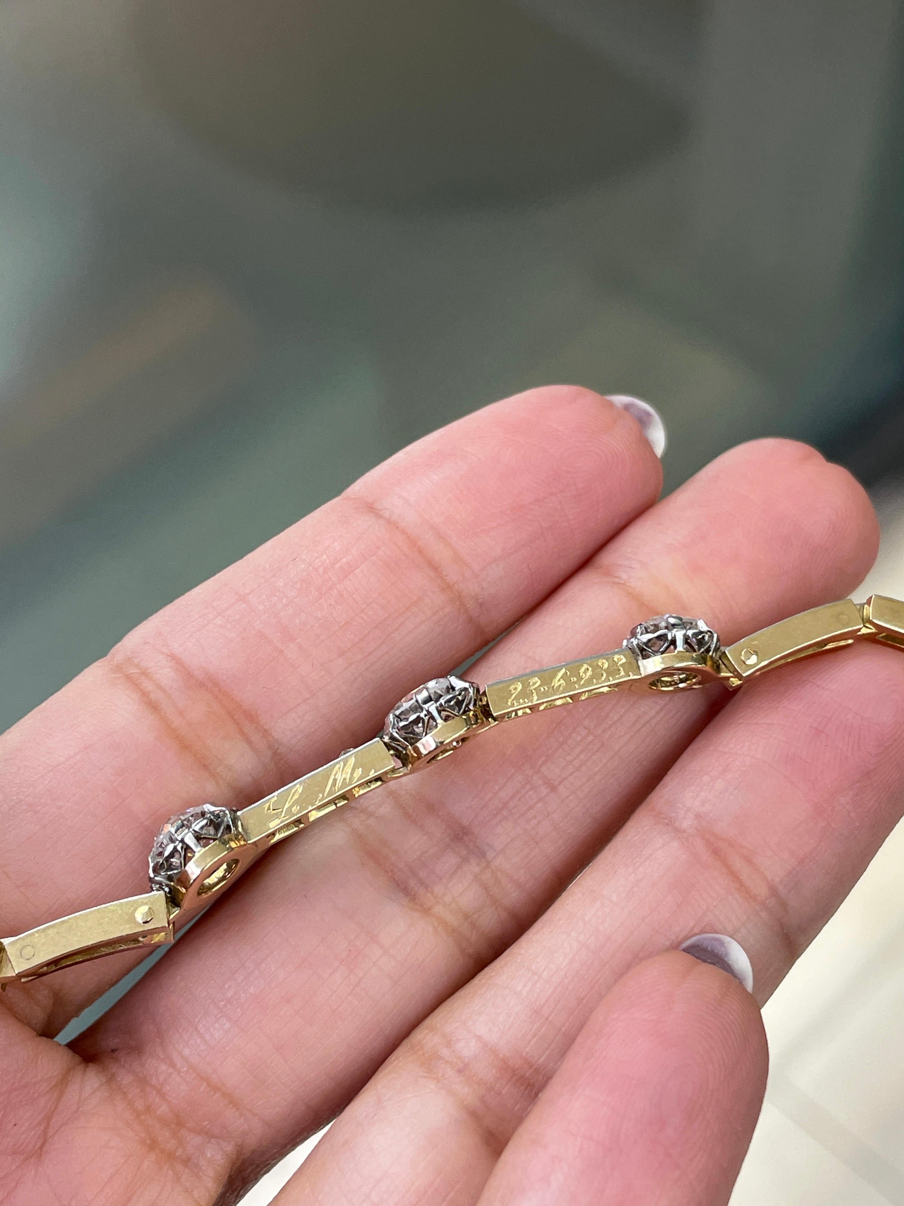 Antikes antikes Gliederarmband aus Platin mit Diamant im Altschliff auf 18 Karat Gold, ca. 1920er Jahre (Alteuropäischer Schliff) im Angebot
