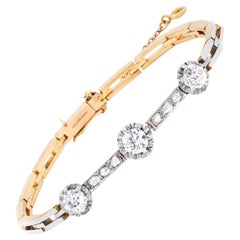 Antique Old Cut Diamond Platinum on 18 Carat Gold Link Bracelet, Circa 1920's