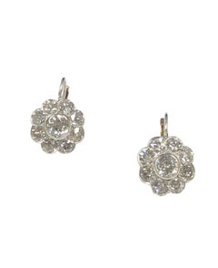 Antique Old cut Diamond Platinum top and Gold Cluster Earrings