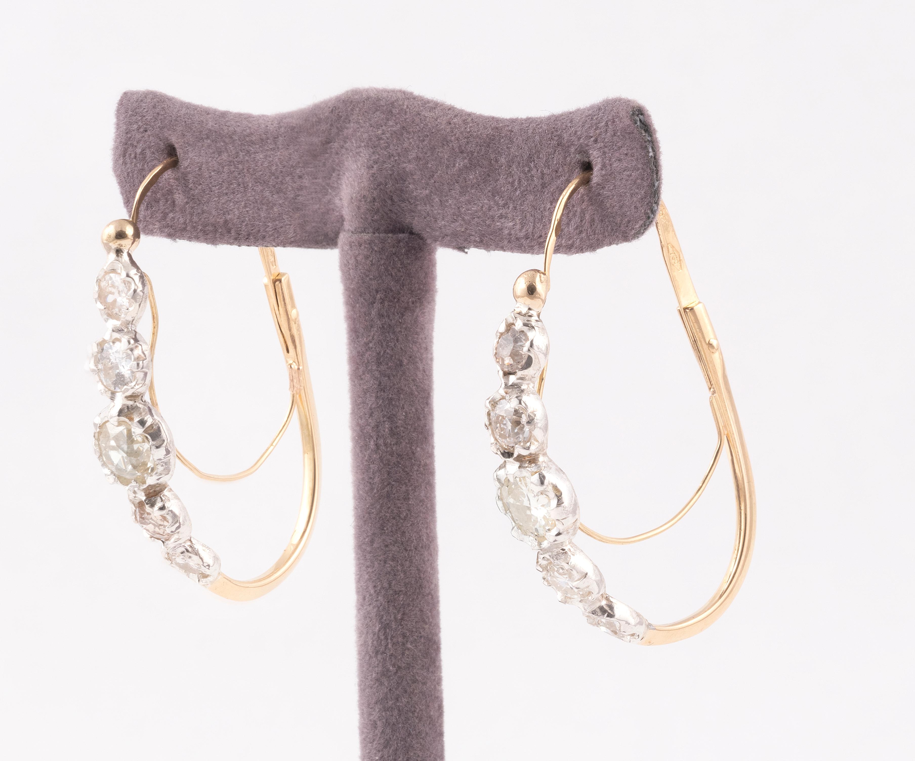 Antike Poissarde-Ohrringe mit Diamanten im Altschliff im Zustand „Hervorragend“ im Angebot in Firenze, IT