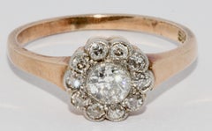 Antique Old Cut Diamond Ring, 14 Karat Gold, Art Nouveau