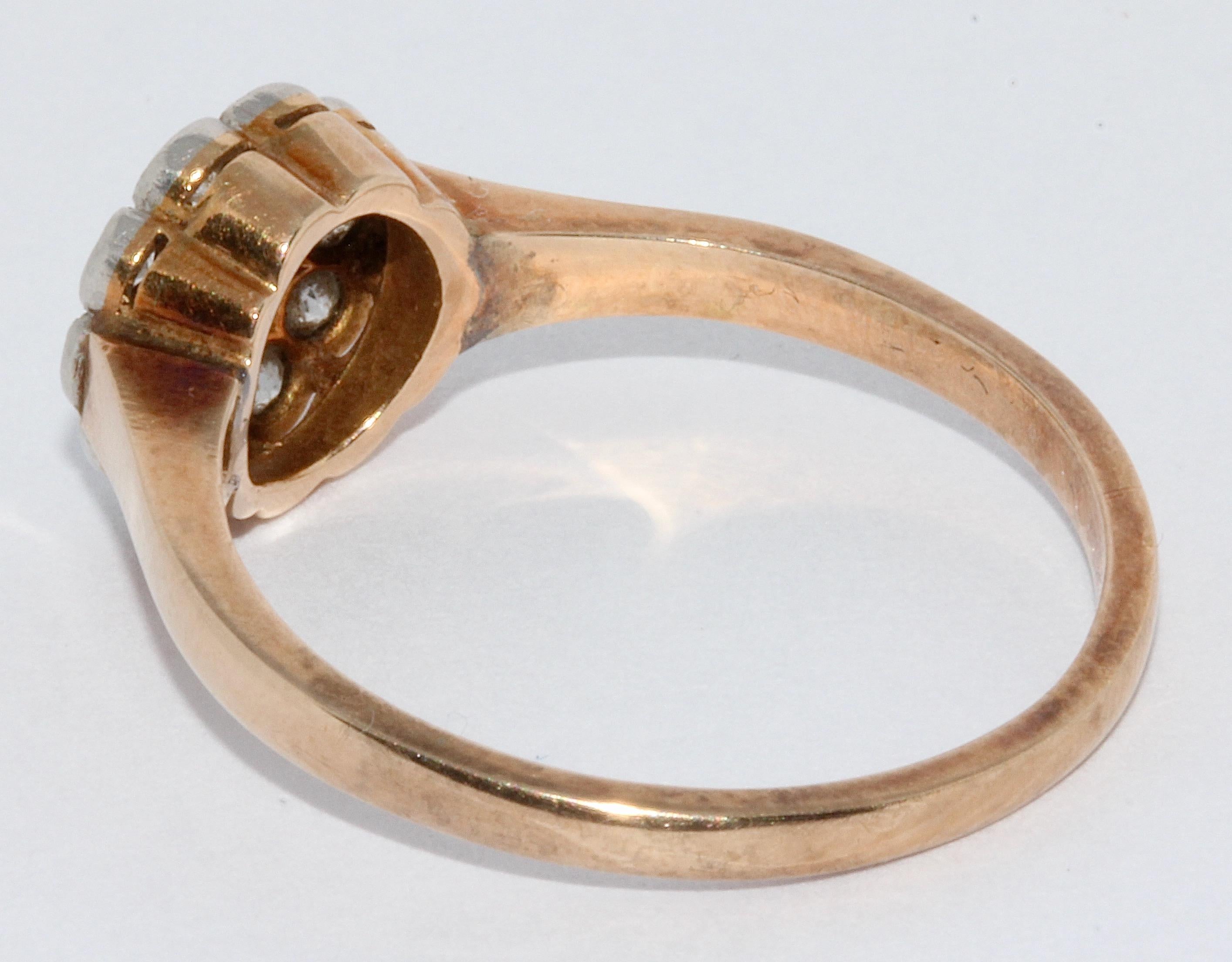 Old European Cut Antique Old Cut Diamond Ring, 14 Karat Gold, Art Nouveau For Sale