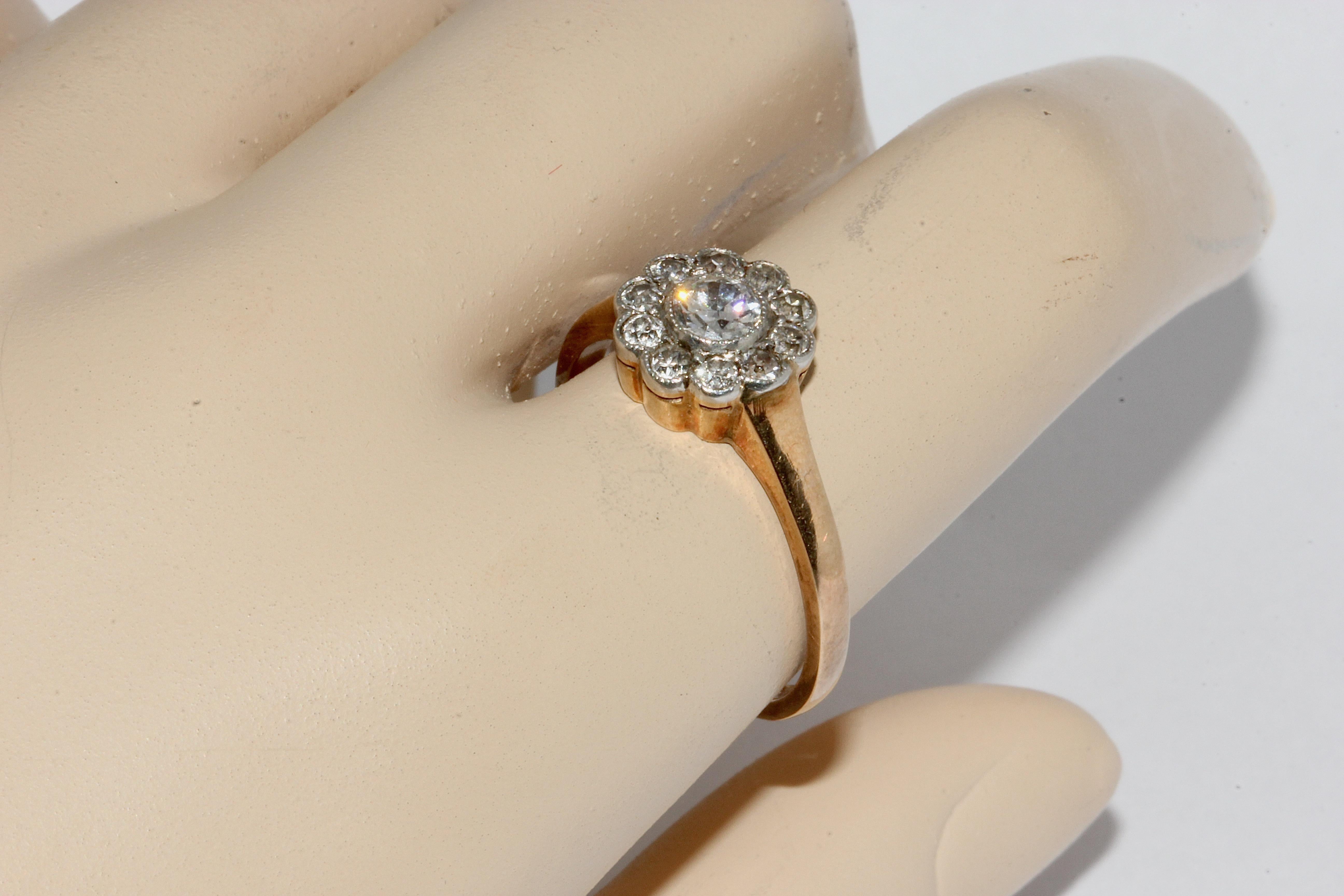 Antique Old Cut Diamond Ring, 14 Karat Gold, Art Nouveau In Good Condition For Sale In Berlin, DE