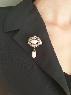 Late 19th Century Old Cut Diamonds and Natural Conch Pearl Brooch Pink
