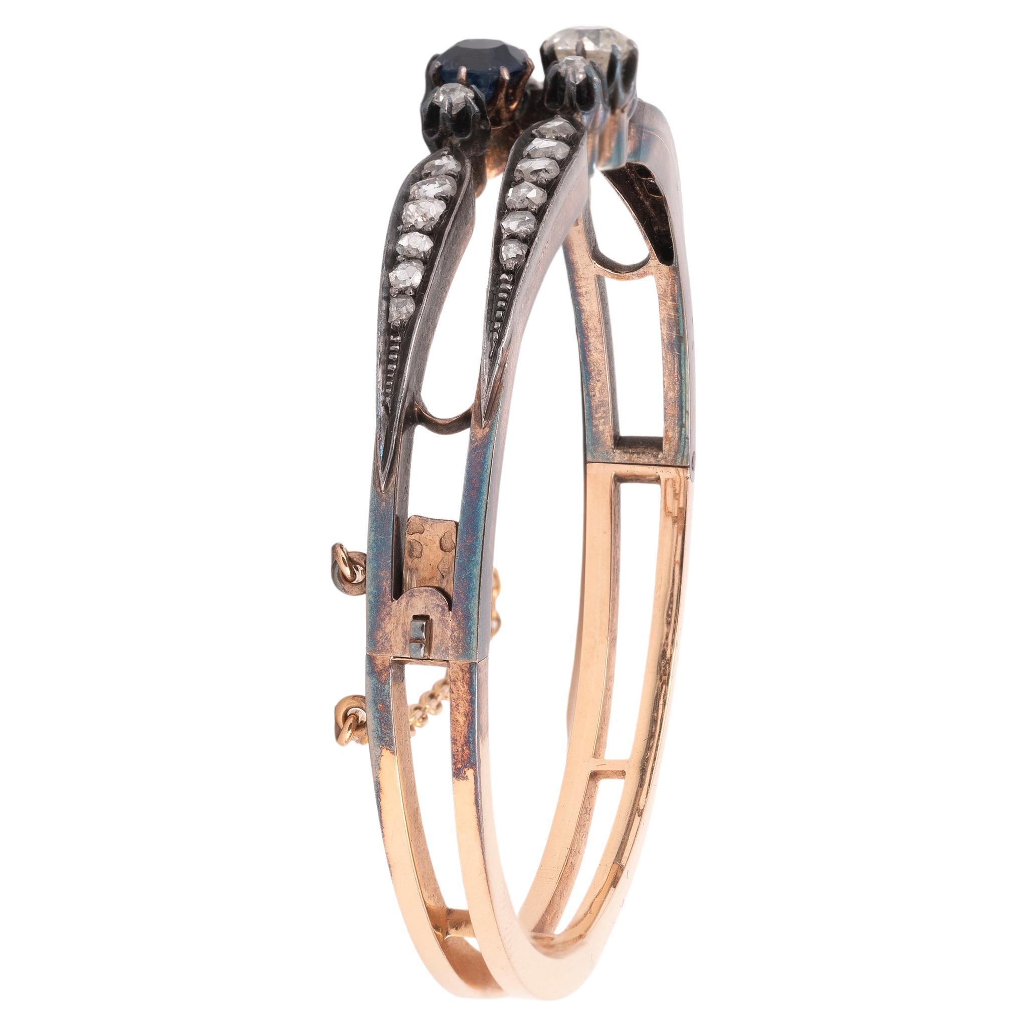 Taille vieille Europe Bracelet ancien en diamant et saphir en vente