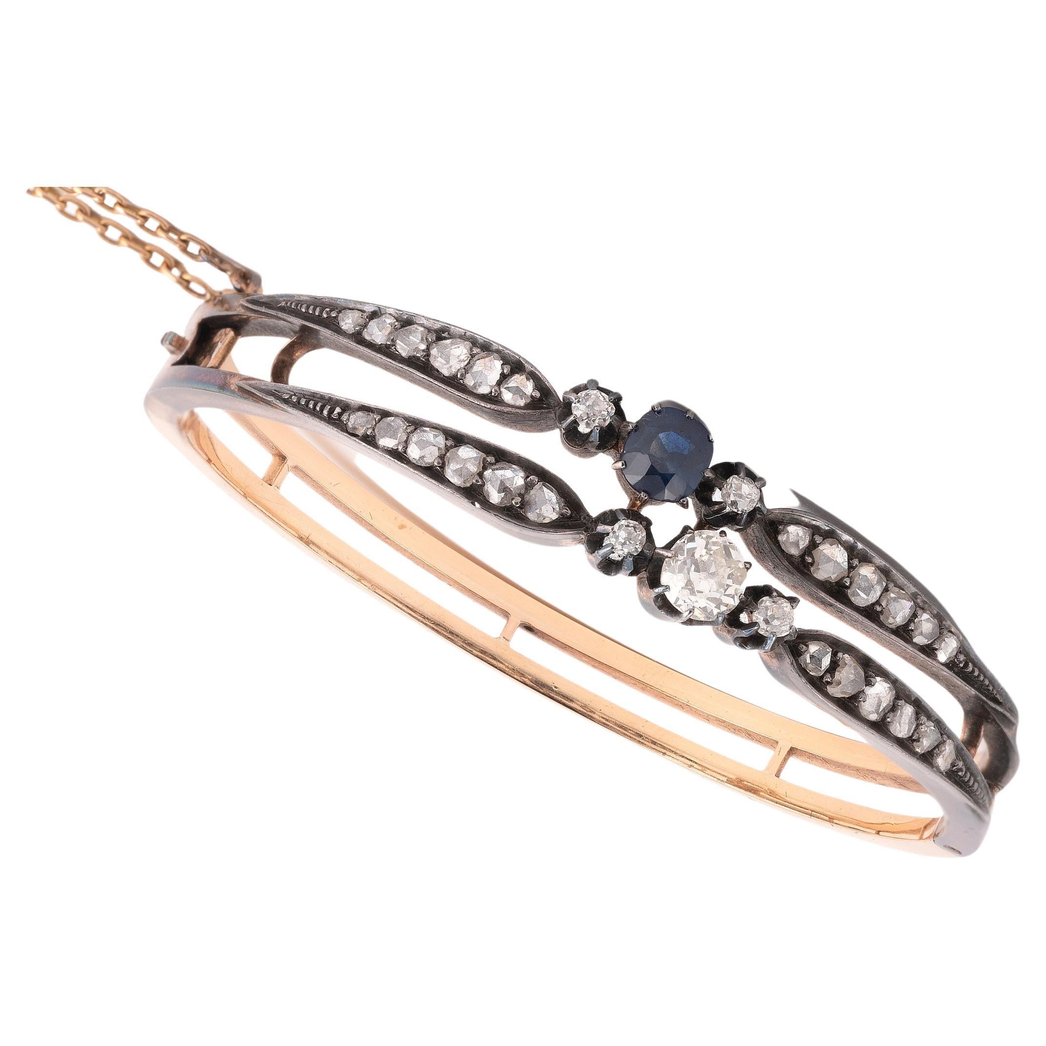 Bracelet ancien en diamant et saphir Excellent état - En vente à Firenze, IT