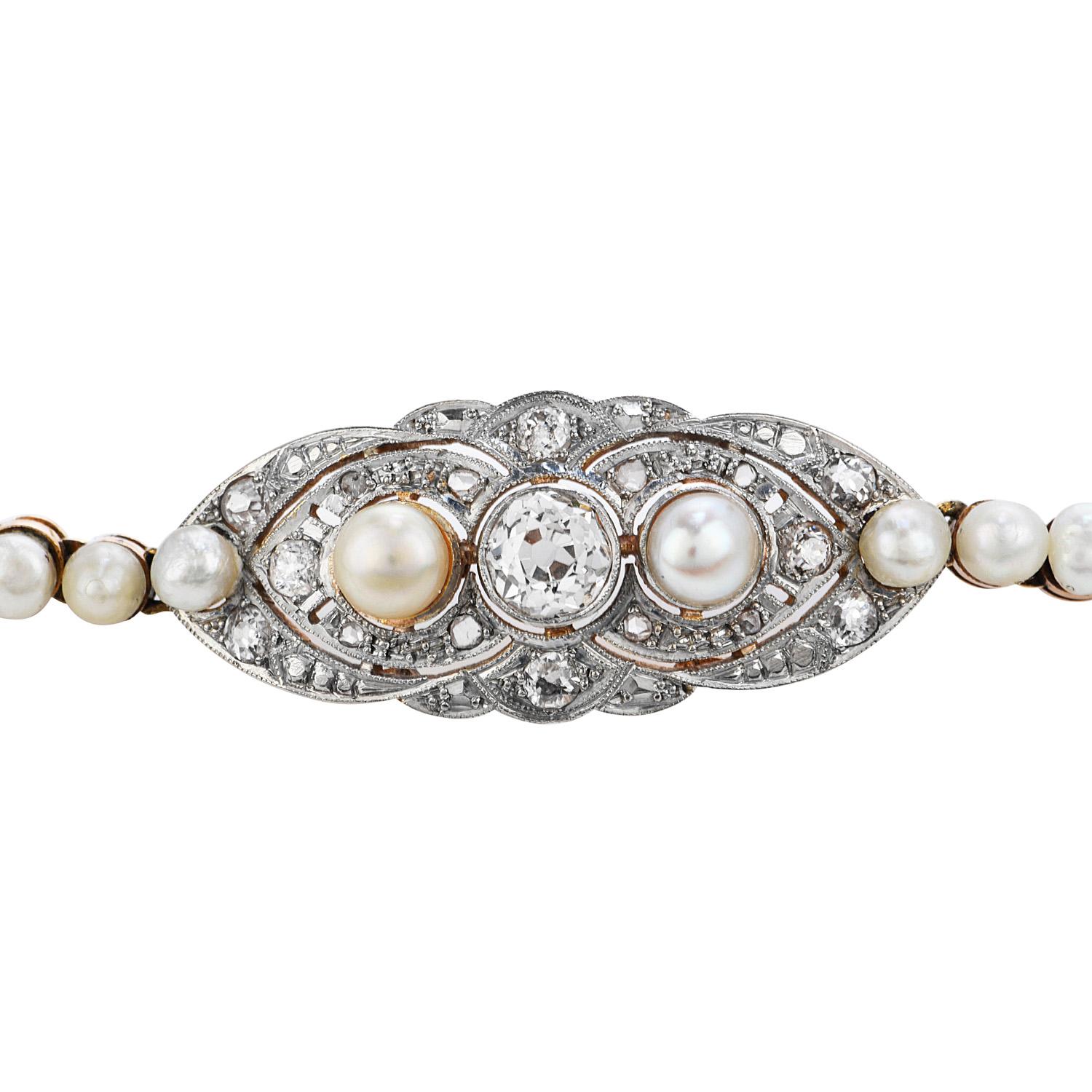 Art Deco Antique Old Diamond Pearl 18K Gold Platinum Floral Link Bracelet