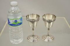 Antique Old English Repro Silver Plated Sherry Wine Liquor Goblet Cups Set of 2