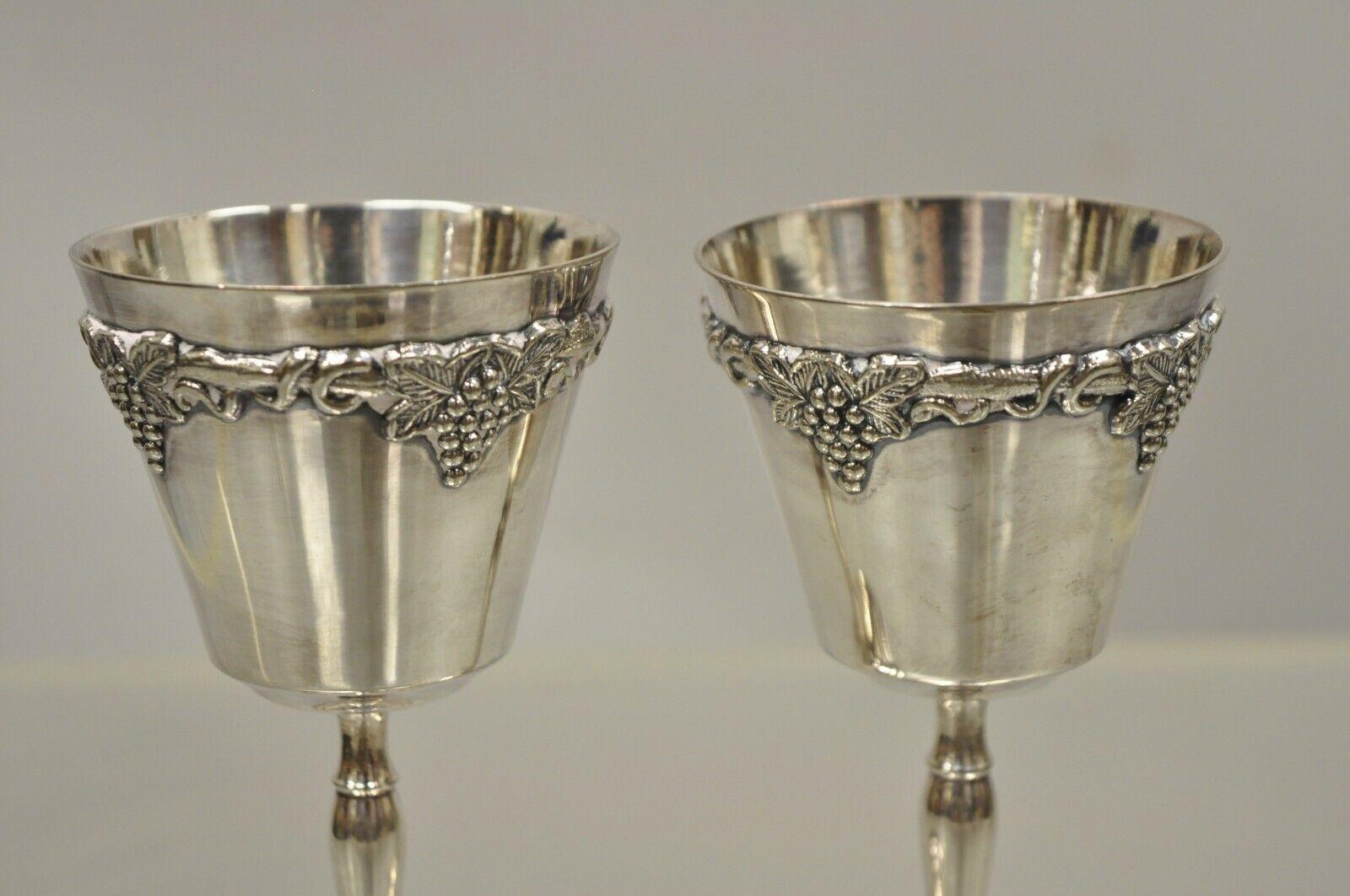 Antique Old English Repro Silver Plated Sherry Wine Liquor Goblet Cups Set of 2 In Good Condition In Philadelphia, PA