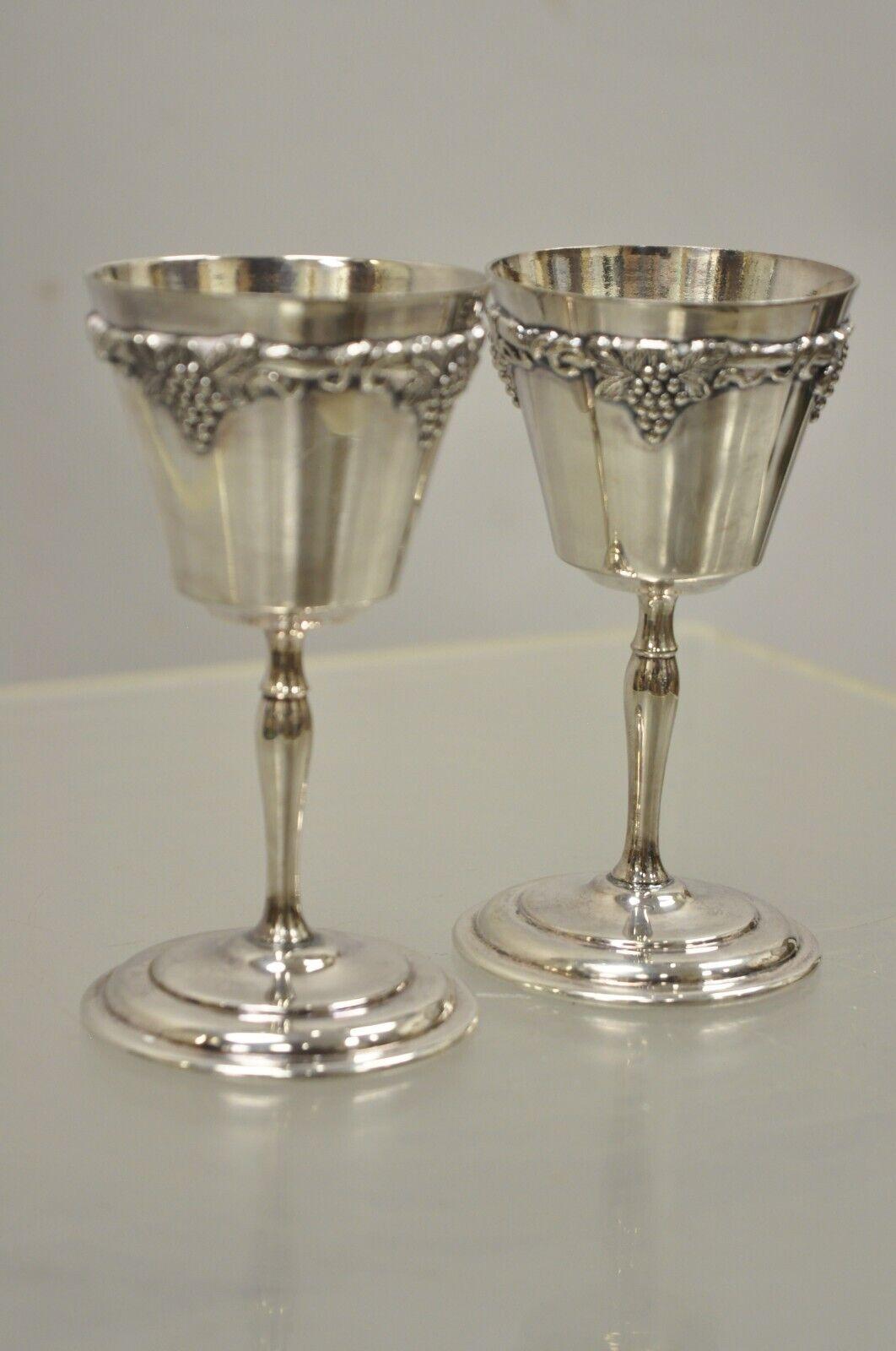 Antique Old English Repro Silver Plated Sherry Wine Liquor Goblet Cups Set of 2 3