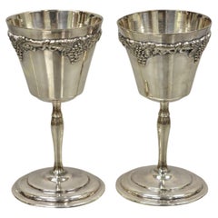 Antique Old English Repro Silver Plated Sherry Wine Liquor Goblet Cups Set of 2