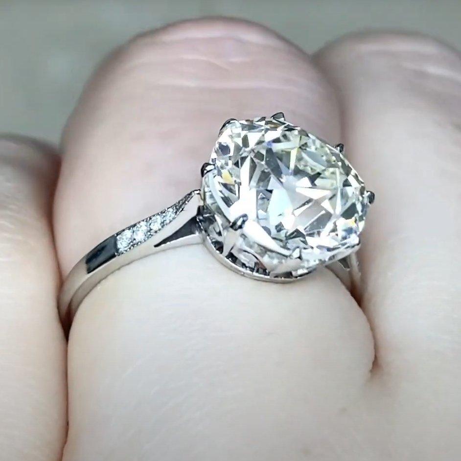 Anillo de compromiso de diamantes antiguos talla europea (aprox. 4,20 quilates), platino Corte europeo antiguo en venta