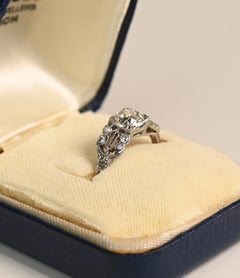 Art Deco Platinum and 1 Carat Diamond Ring. Old European Diamond Engagement Ring