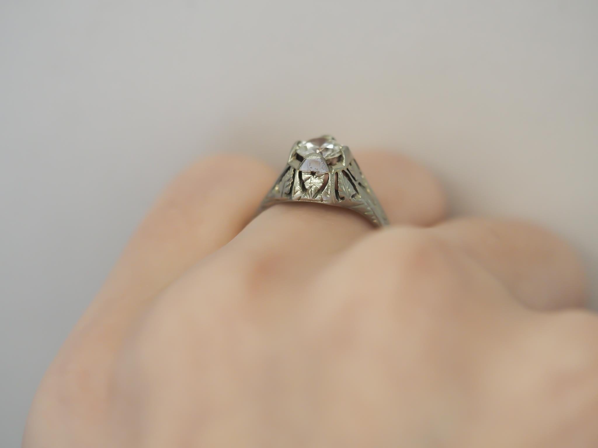 Women's Antique Old European Brilliant Diamond White Gold Edwardian Engagement Ring For Sale