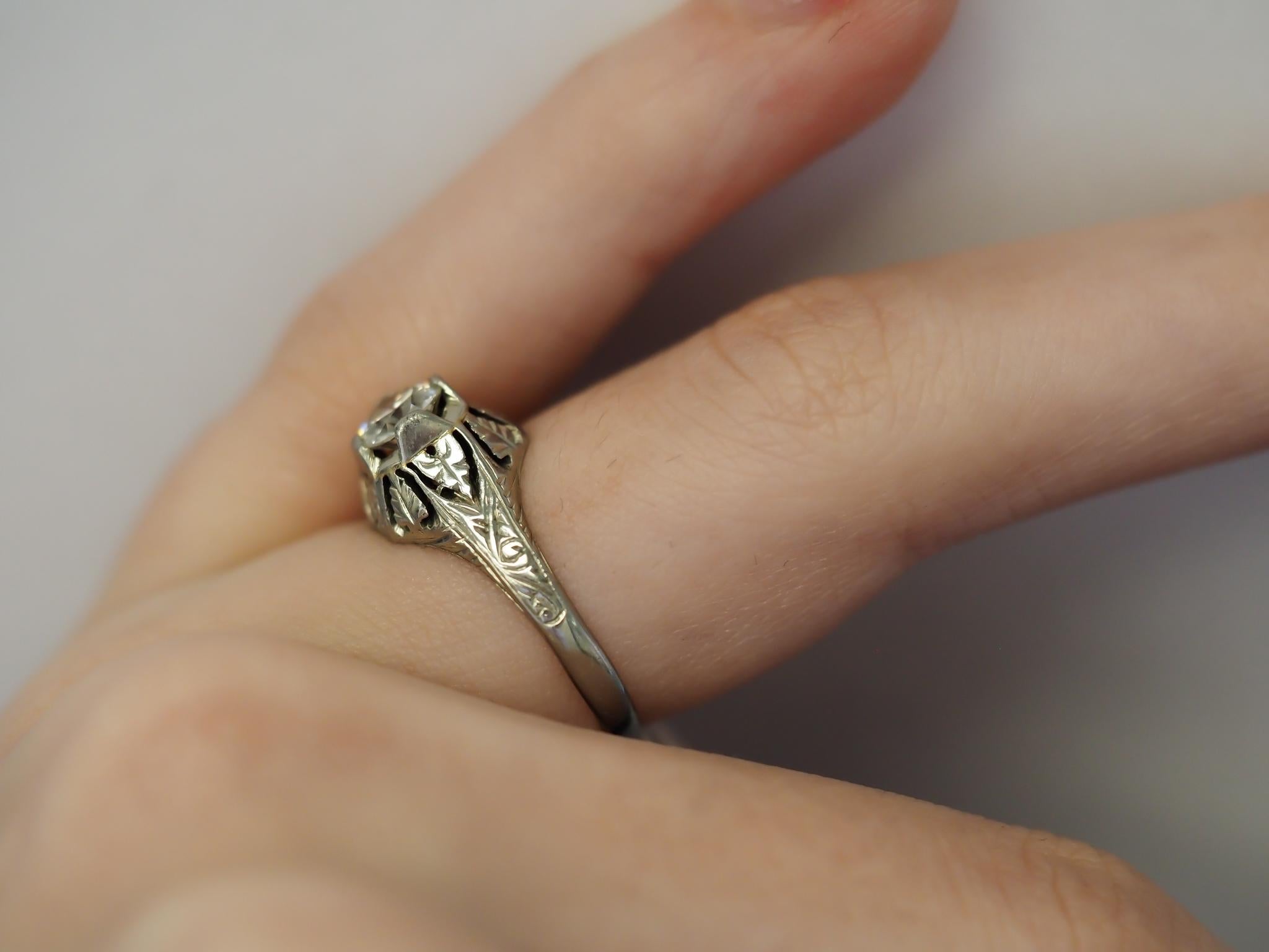 Antique Old European Brilliant Diamond White Gold Edwardian Engagement Ring For Sale 1