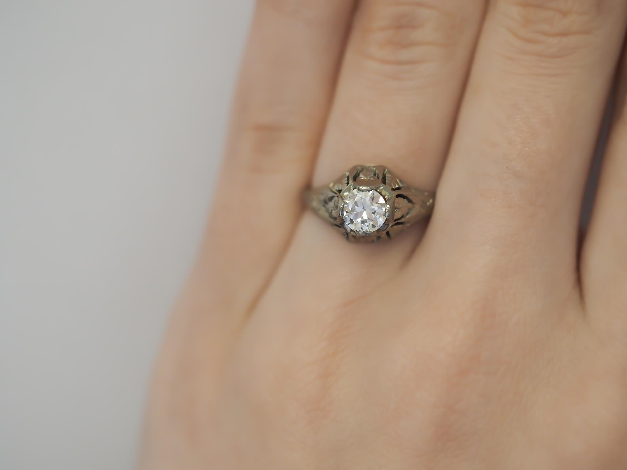Antique Old European Brilliant Diamond White Gold Edwardian Engagement Ring For Sale 2