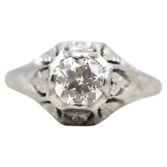 Antique Old European Brilliant Diamond White Gold Edwardian Engagement Ring For Sale