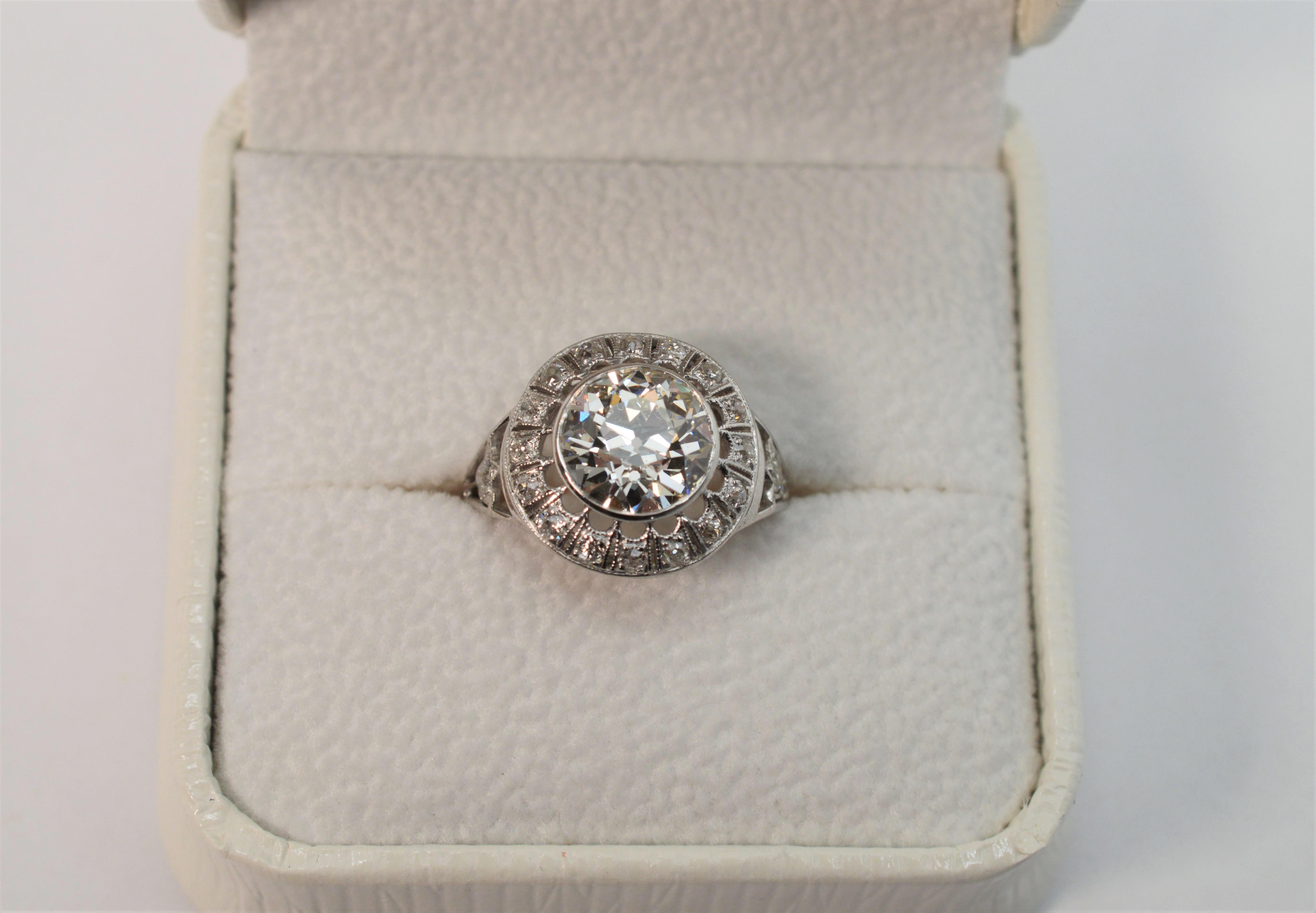 Antique European Cut 2.25 Carat Diamond Platinum Engagement Ring 2