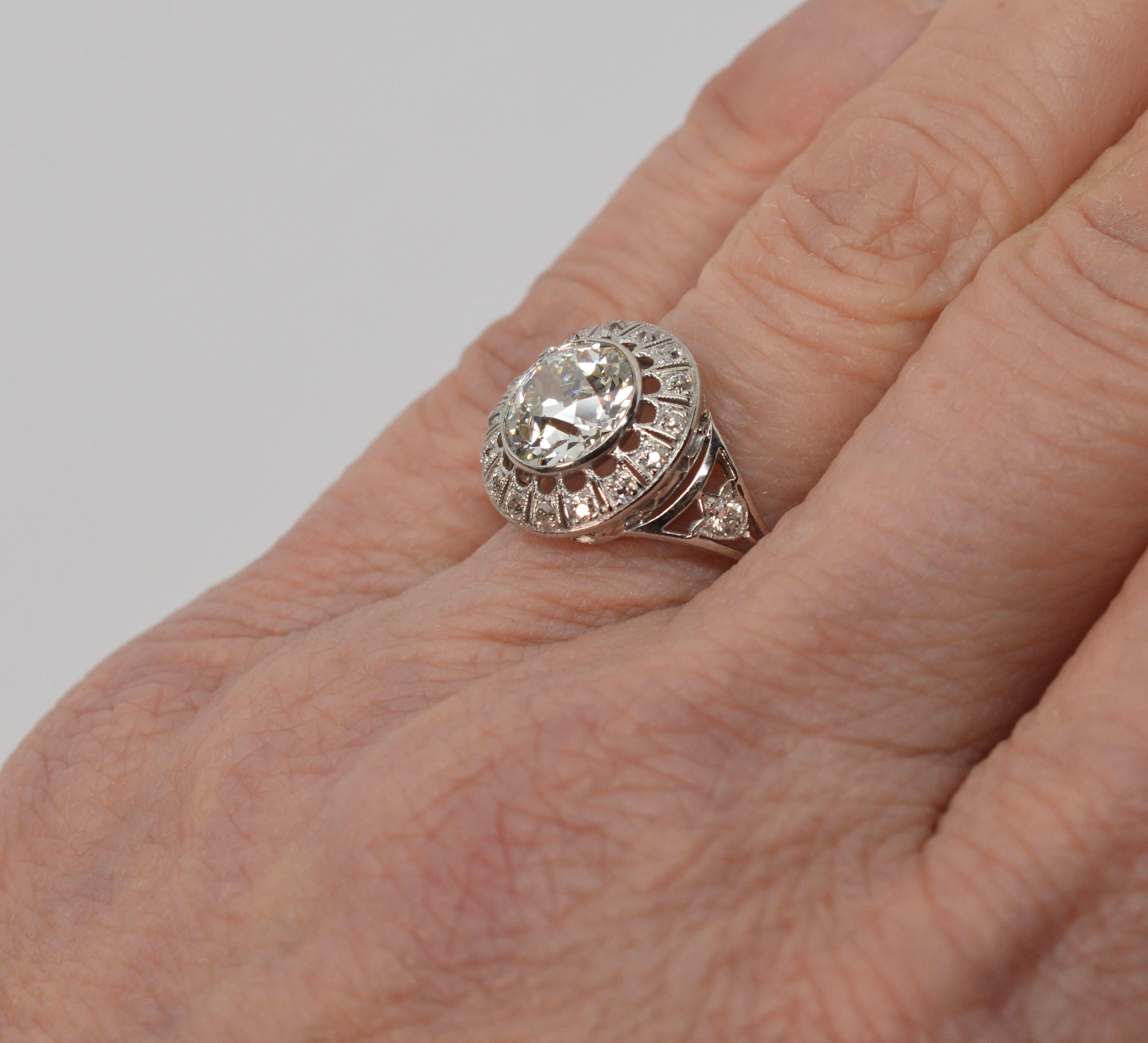 Antique European Cut 2.25 Carat Diamond Platinum Engagement Ring 3