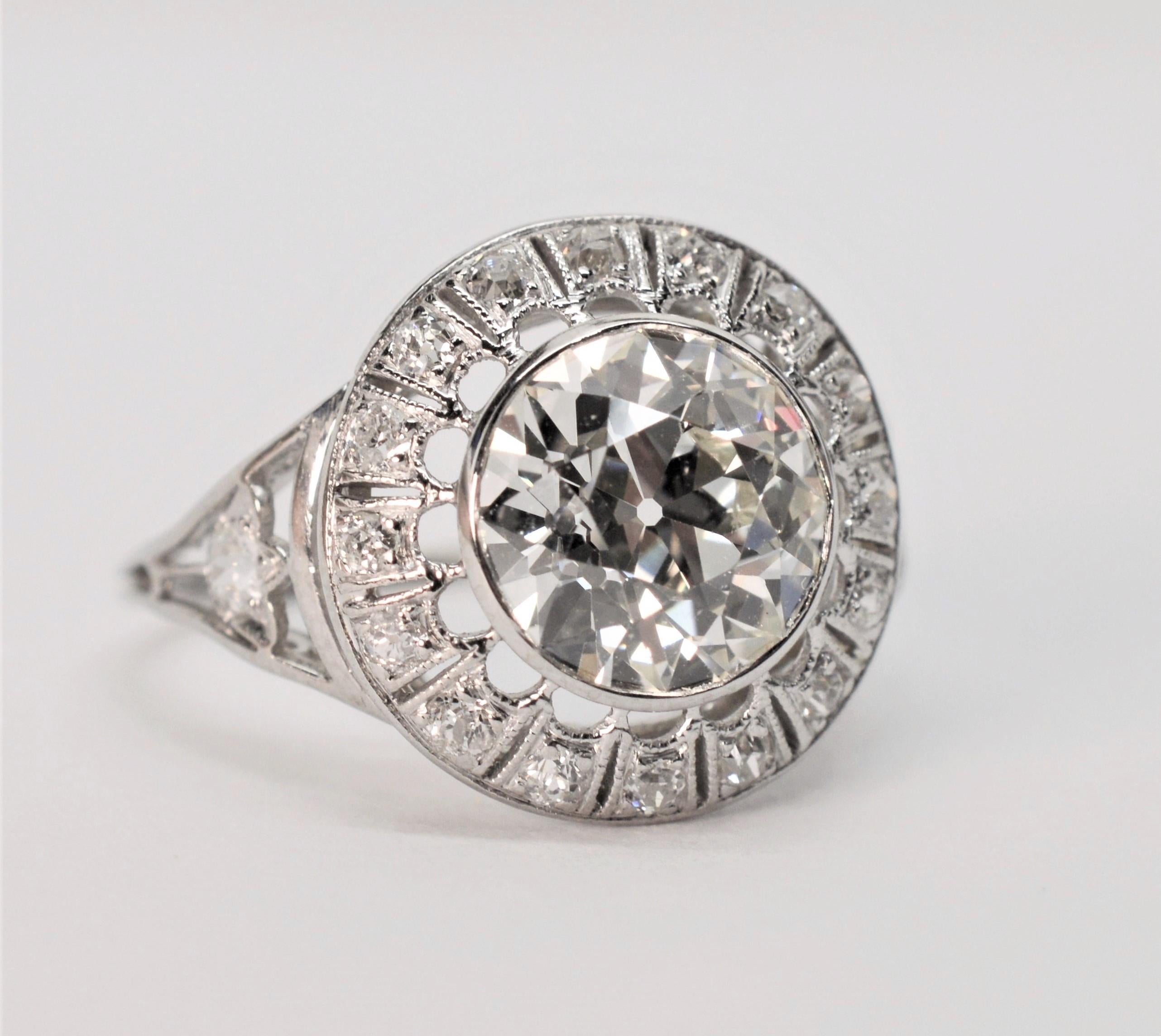 Women's Antique European Cut 2.25 Carat Diamond Platinum Engagement Ring