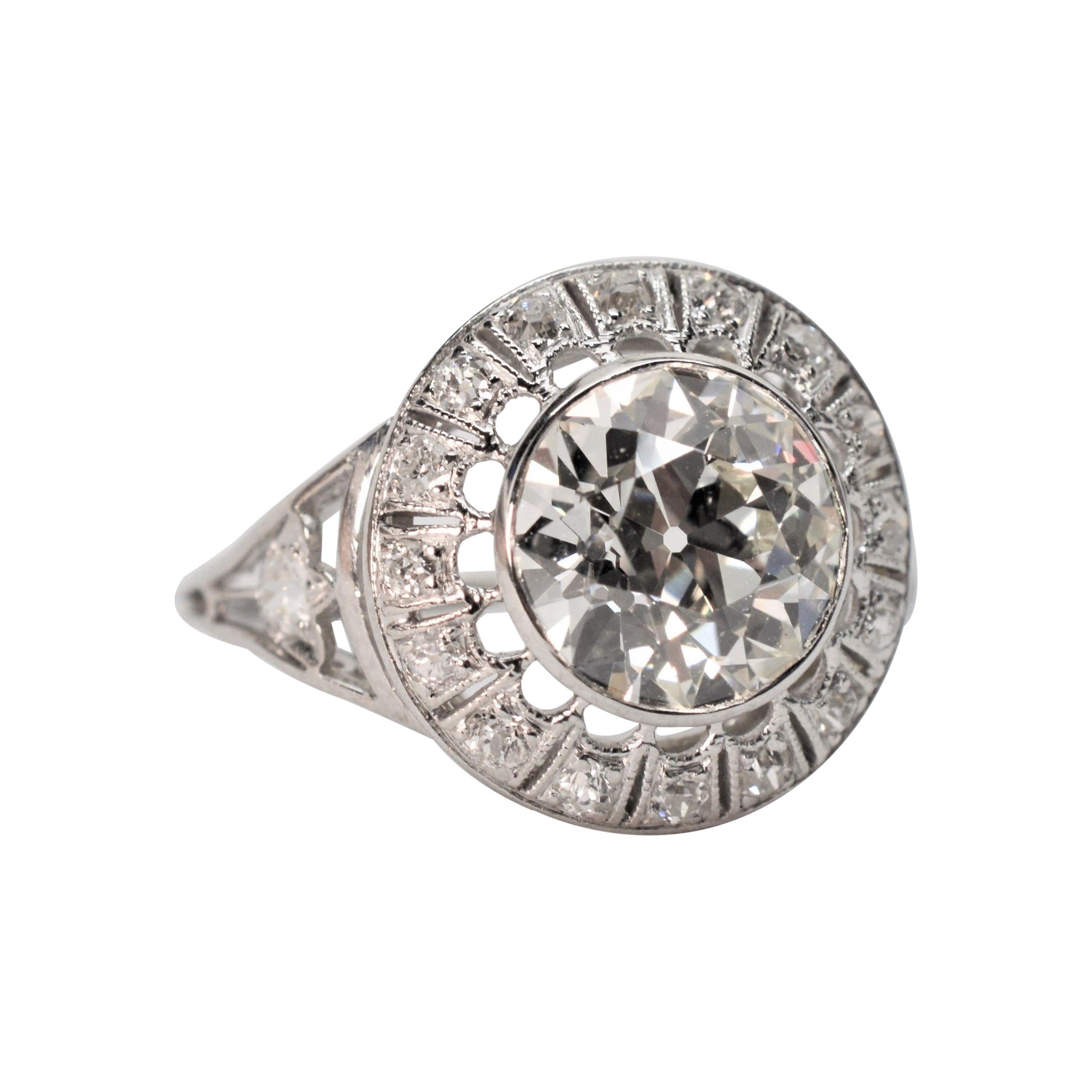Antique Old European Cut 2.25 Carat Diamond Platinum Engagement Ring