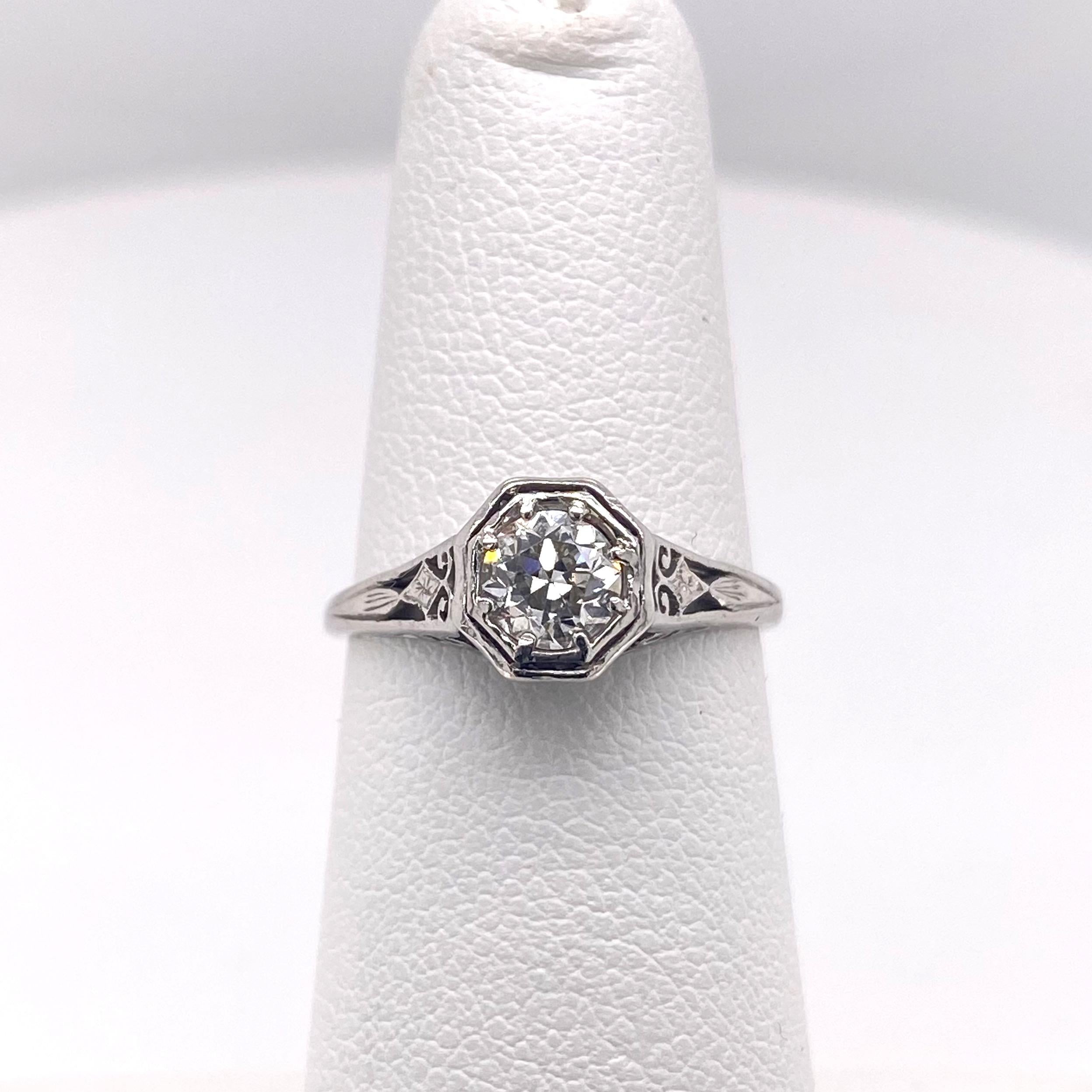 Antique Old European Cut Diamond 0.55 Carat Platinum Engagement Ring 3