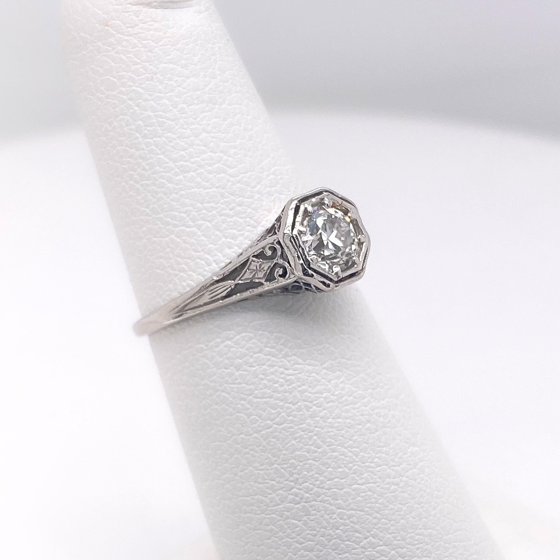 Antique Old European Cut Diamond 0.55 Carat Platinum Engagement Ring 4