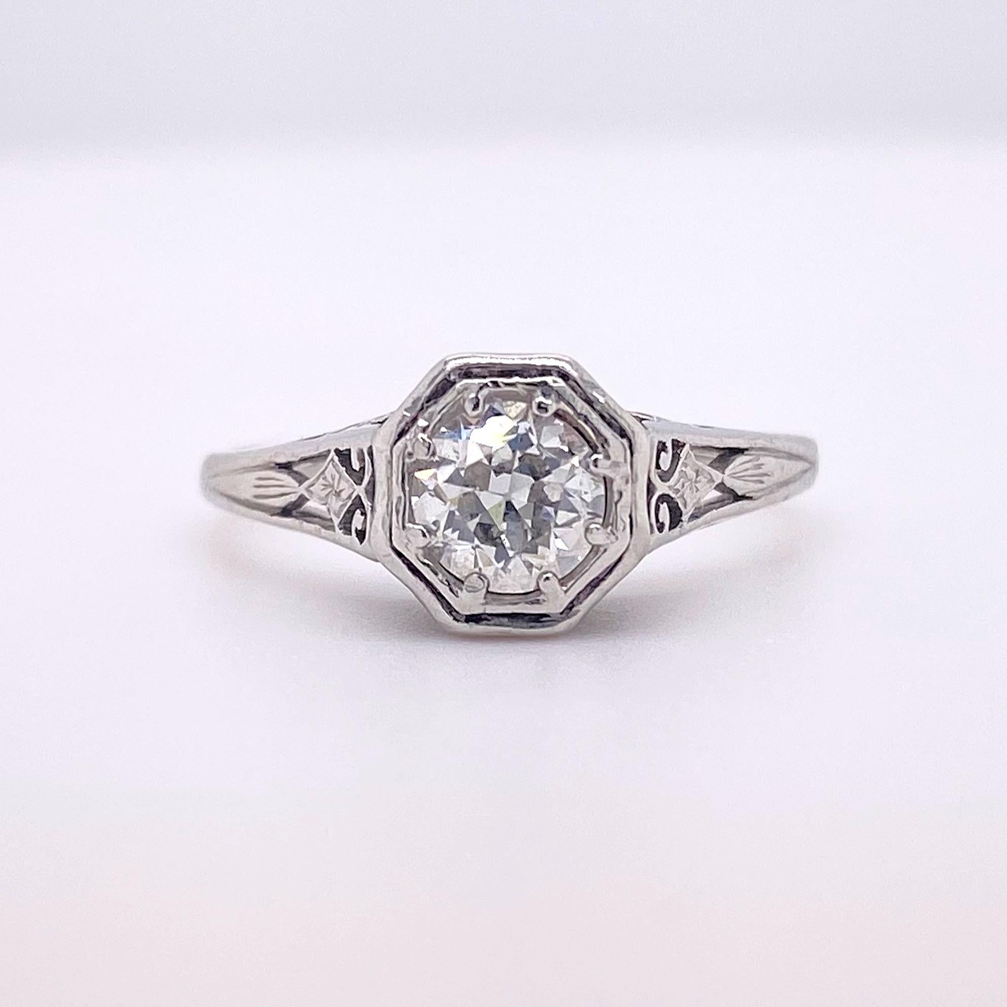 Antique Old European Cut Diamond 0.55 Carat Platinum Engagement Ring In Good Condition In San Diego, CA