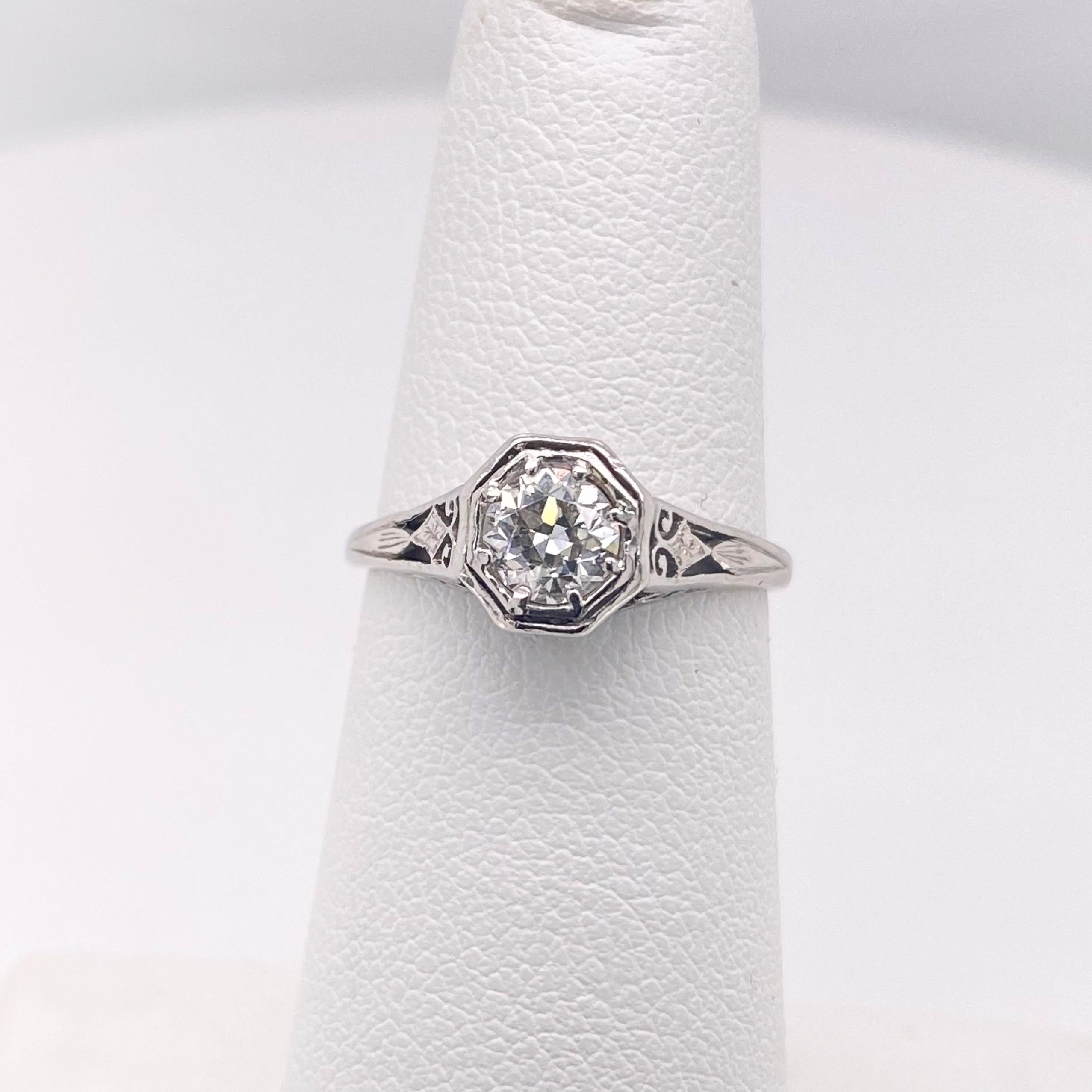 Antique Old European Cut Diamond 0.55 Carat Platinum Engagement Ring 2