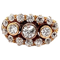 Antique Old European Cut Diamond 14 Karat Gold Cluster Ring