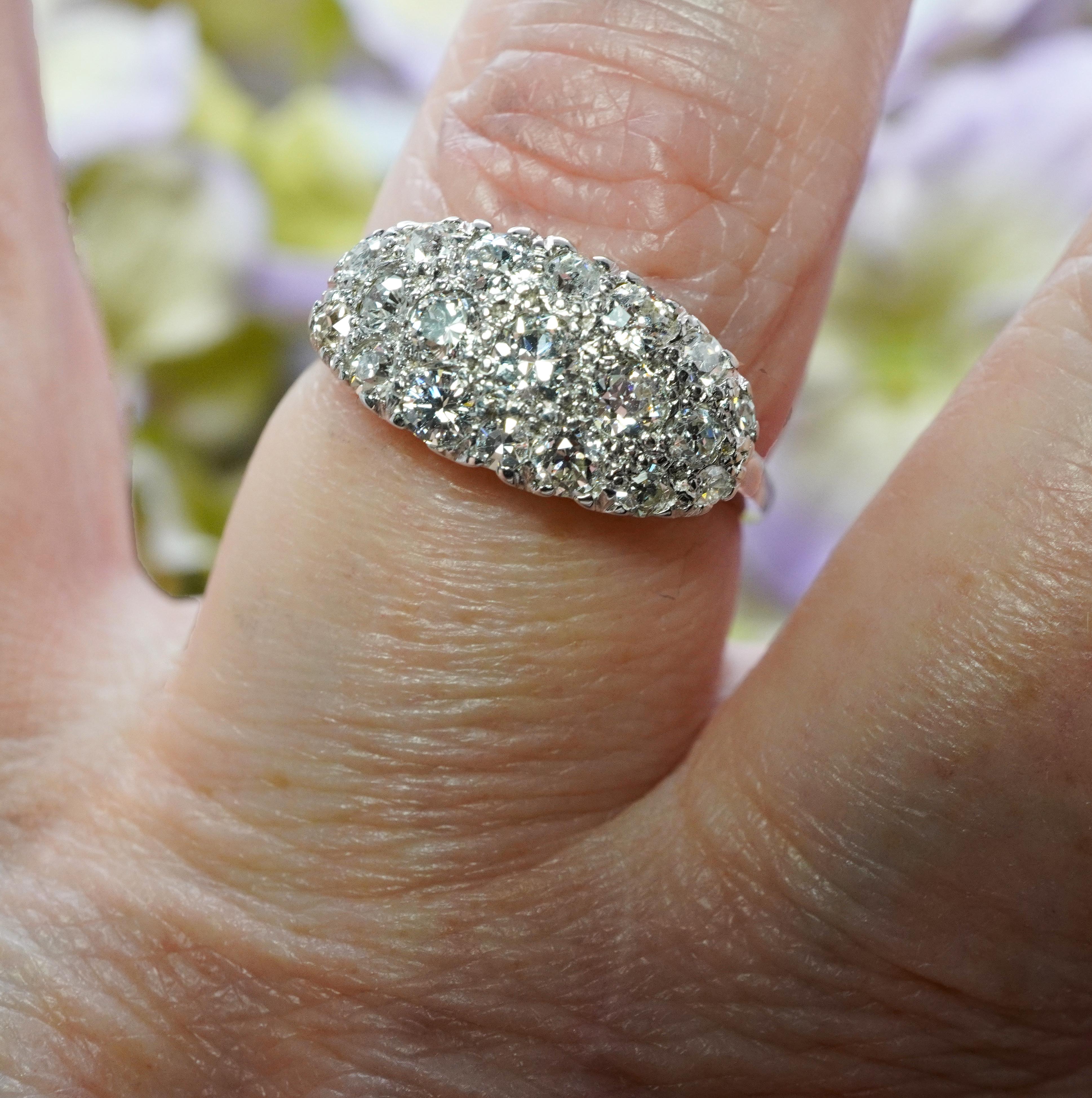 Art déco Bague ancienne en or blanc 14K à diamant de taille européenne Estate circa 1930s en vente