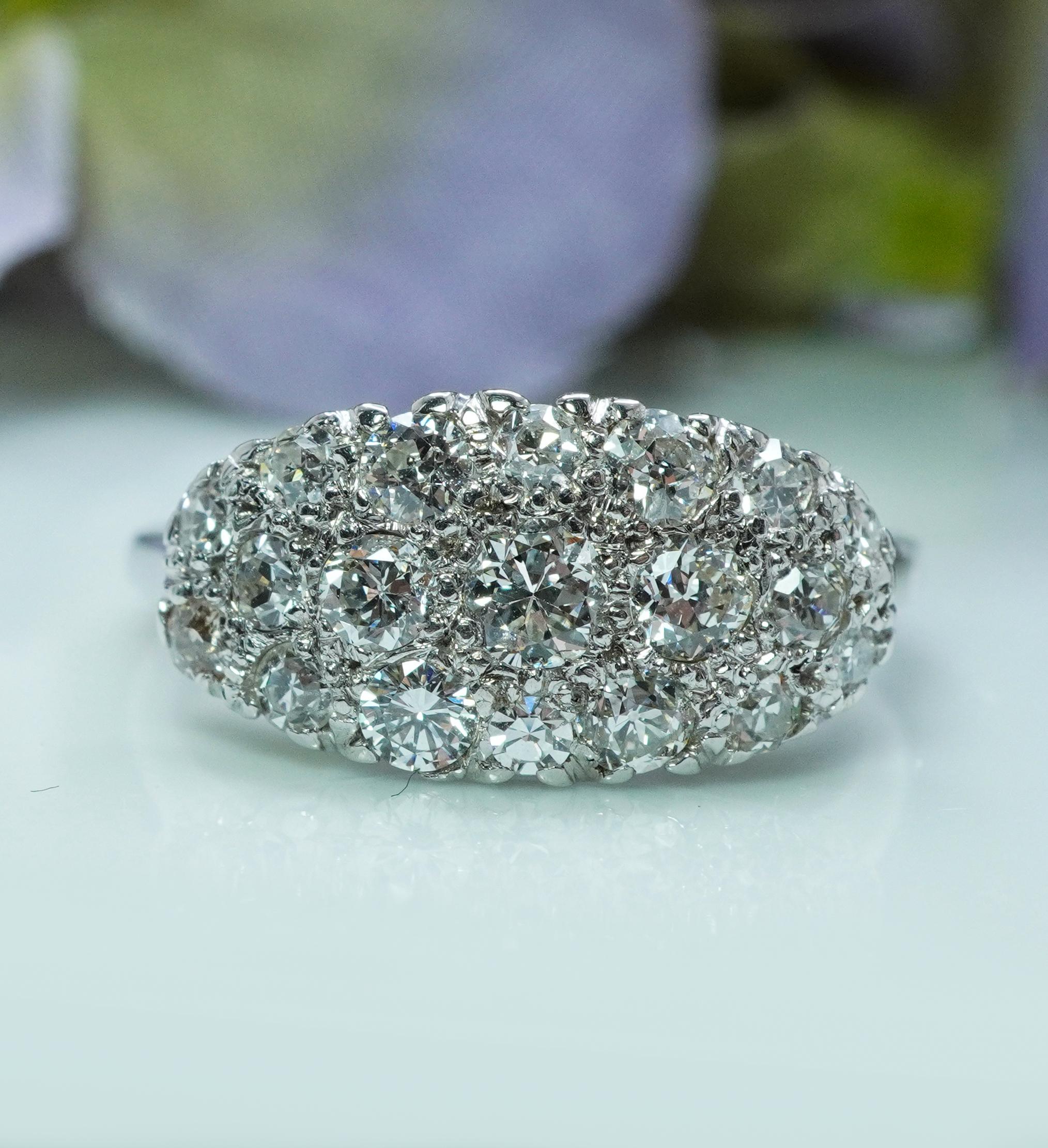 Taille vieille Europe Bague ancienne en or blanc 14K à diamant de taille européenne Estate circa 1930s en vente