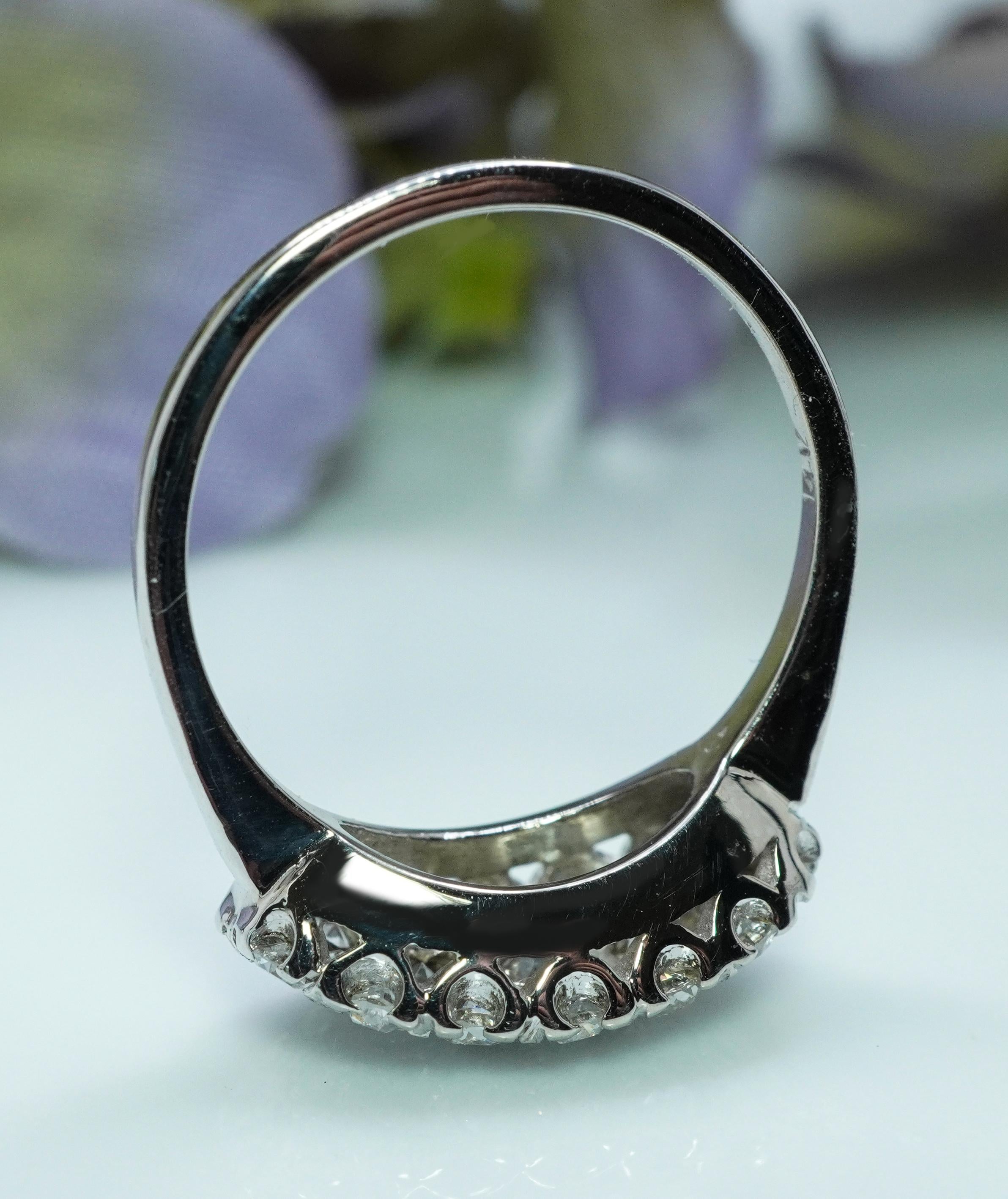 Bague ancienne en or blanc 14K à diamant de taille européenne Estate circa 1930s en vente 2