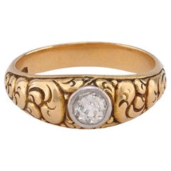 Antiker europäischer Diamant 14K Gelbgold Solitär Ring