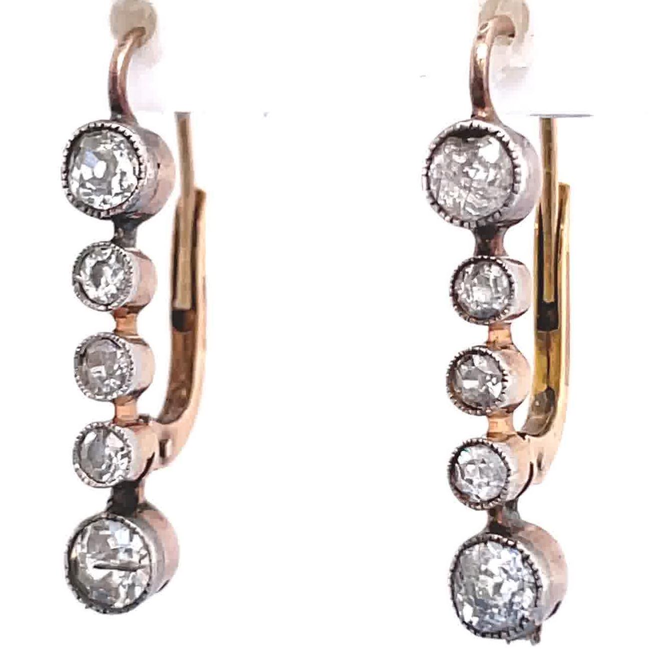 Antique Old European Cut Diamond 18 Karat Gold Drop Earrings In Excellent Condition In Beverly Hills, CA