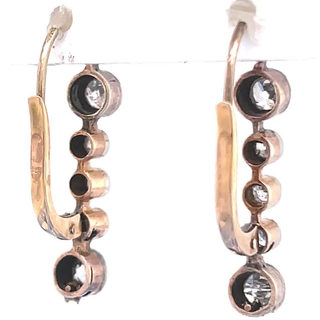 Women's Antique Old European Cut Diamond 18 Karat Gold Drop Earrings