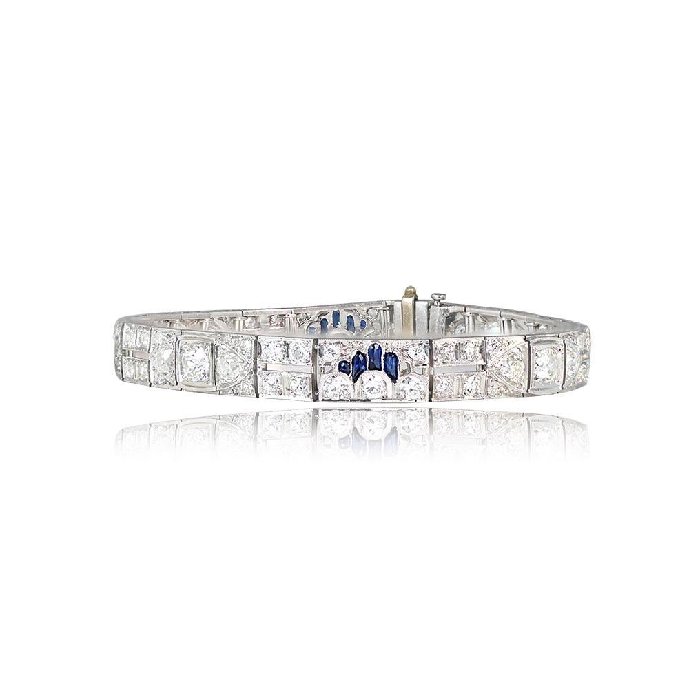 Antique Old European Cut Diamond and Natural Blue Sapphire Bracelet, Platinum In Excellent Condition For Sale In New York, NY