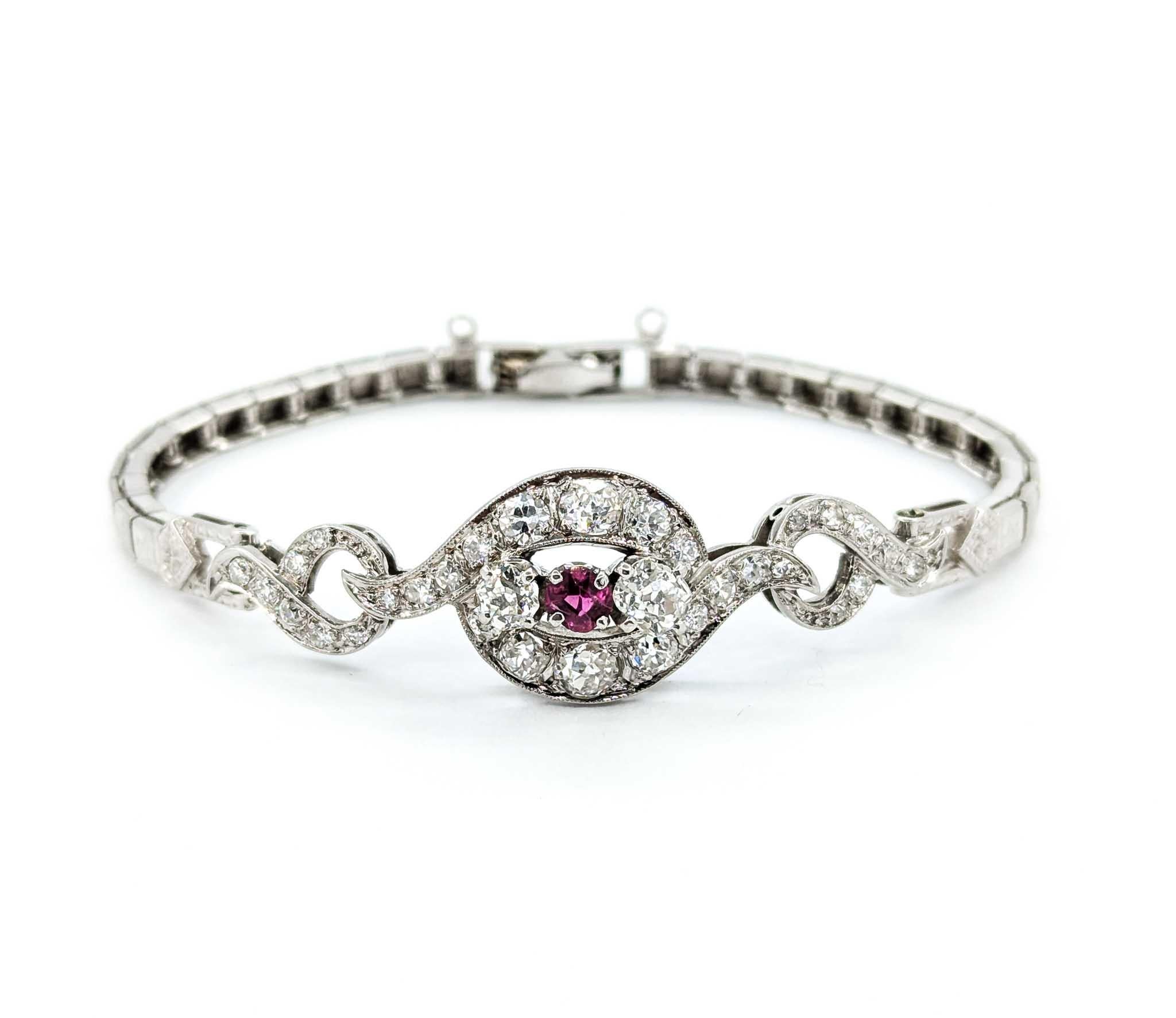 Antikes Diamant- und Rubinarmband mit altem europäischem Schliff aus 14k Weißgold 4
