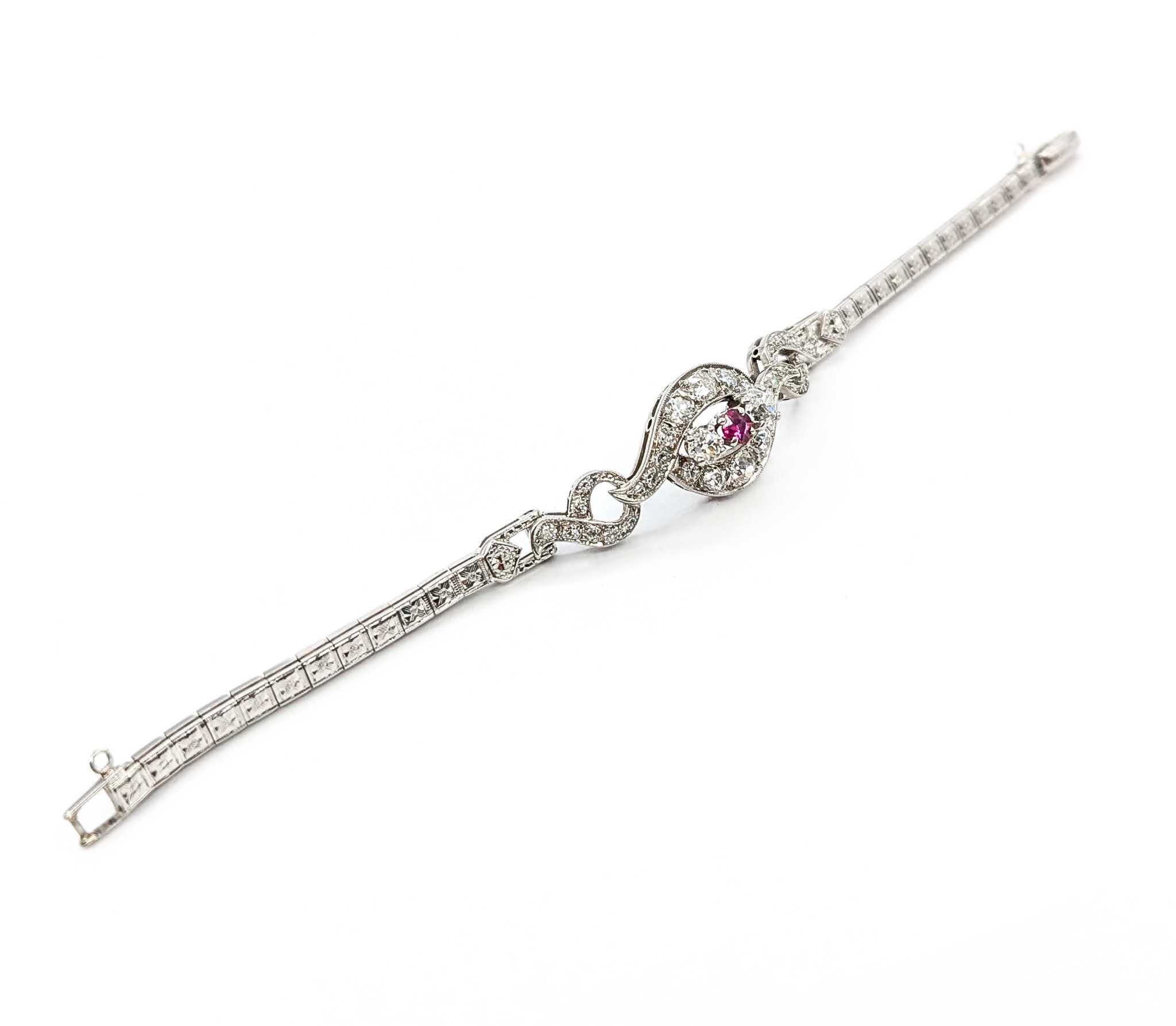 Antikes Diamant- und Rubinarmband mit altem europäischem Schliff aus 14k Weißgold 5