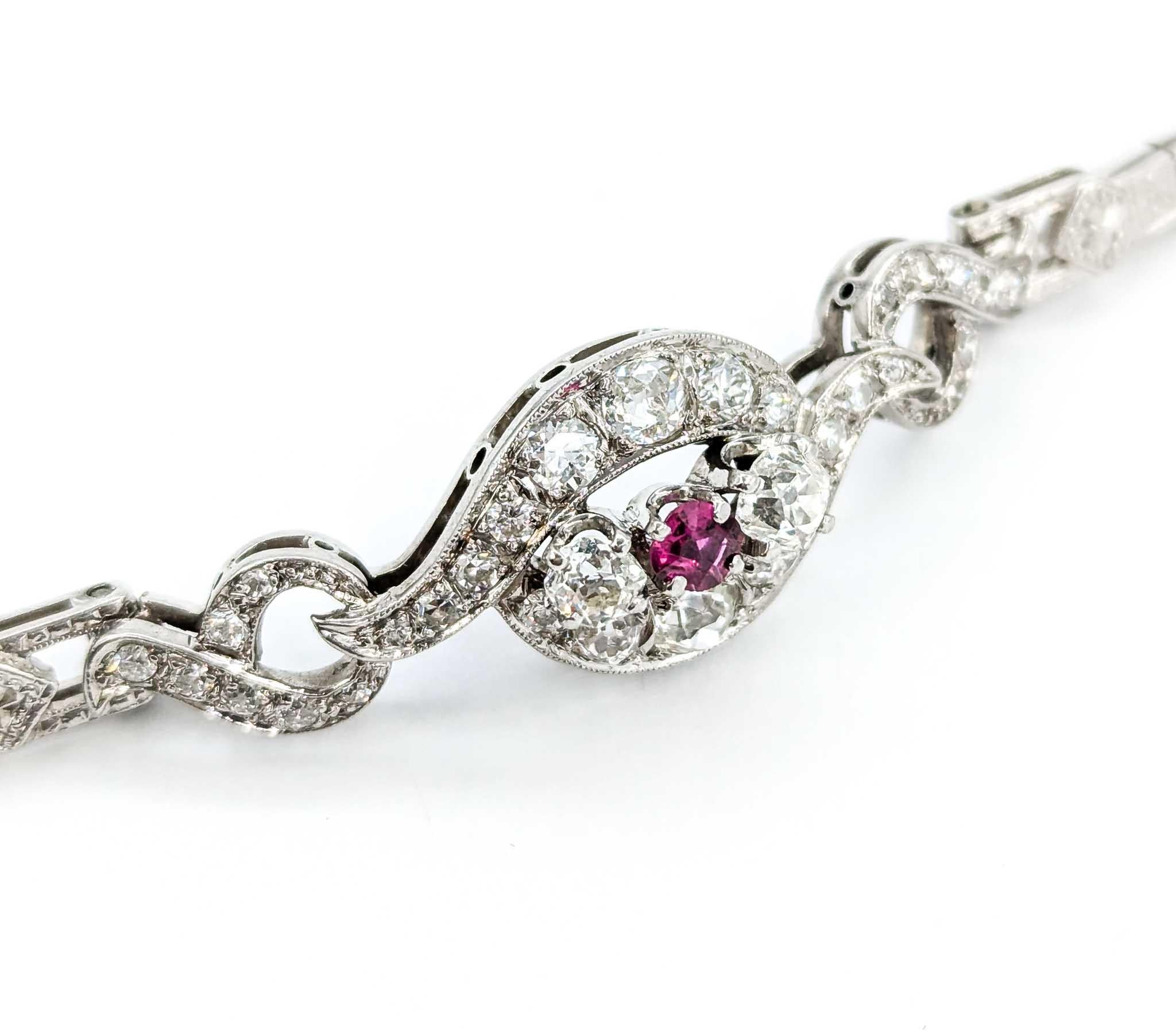 Antikes Diamant- und Rubinarmband mit altem europäischem Schliff aus 14k Weißgold 6