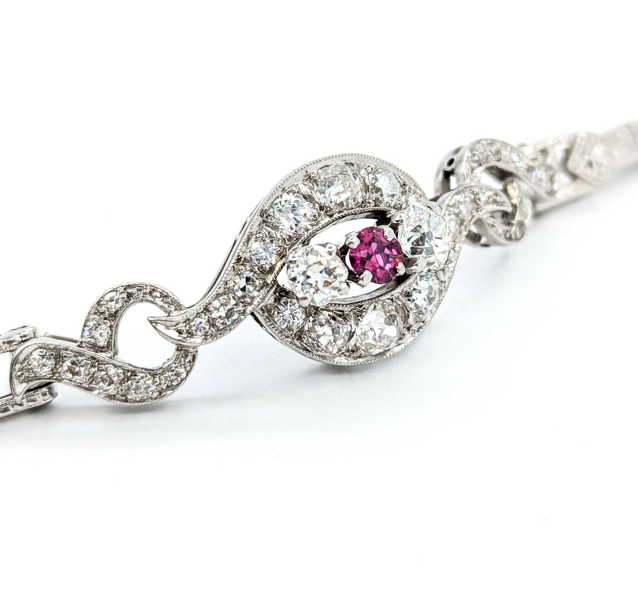 Antikes Diamant- und Rubinarmband mit altem europäischem Schliff aus 14k Weißgold 7