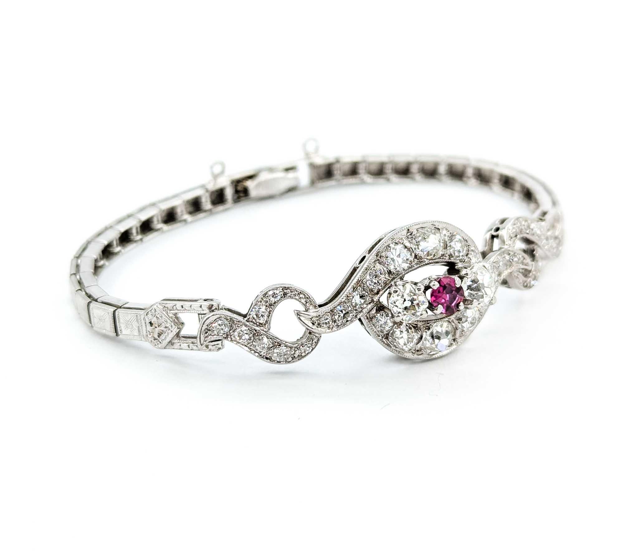 Antikes Diamant- und Rubinarmband mit altem europäischem Schliff aus 14k Weißgold Damen