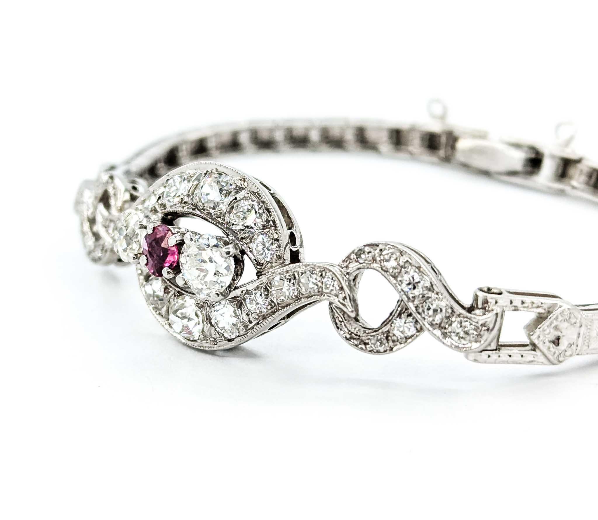 Antikes Diamant- und Rubinarmband mit altem europäischem Schliff aus 14k Weißgold 1