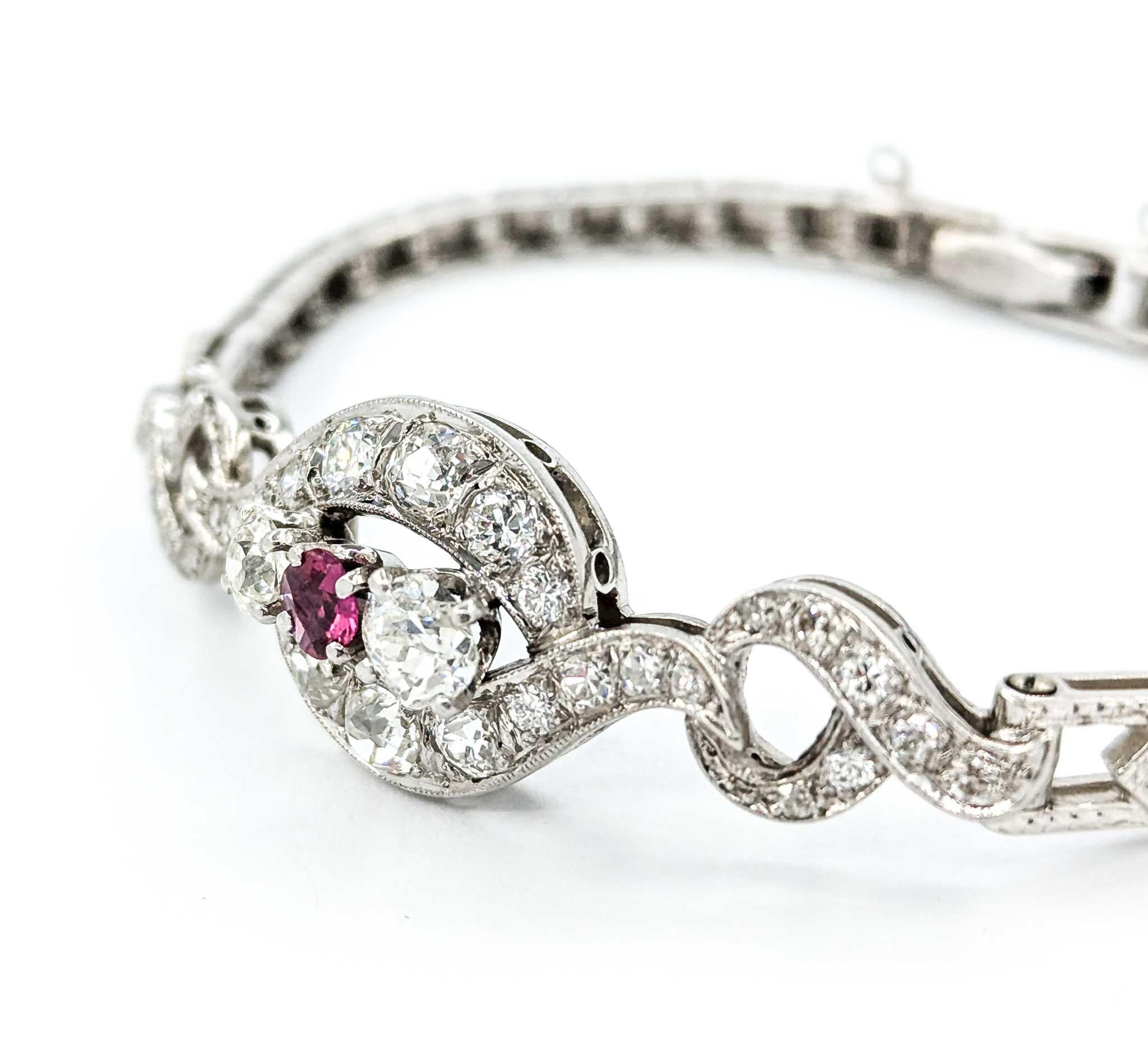 Antikes Diamant- und Rubinarmband mit altem europäischem Schliff aus 14k Weißgold 2