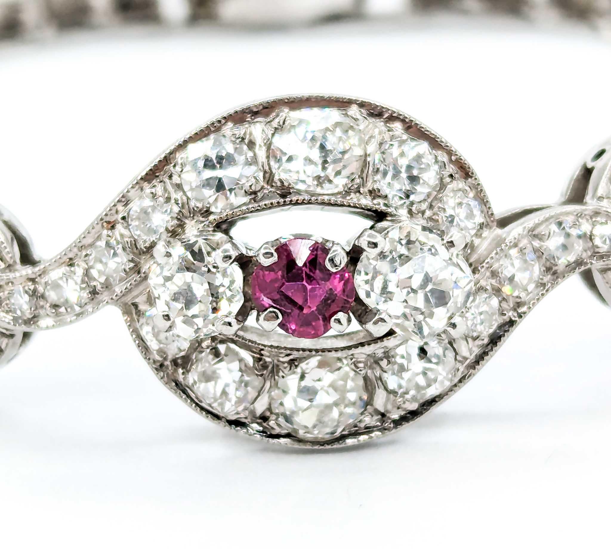 Antikes Diamant- und Rubinarmband mit altem europäischem Schliff aus 14k Weißgold 3