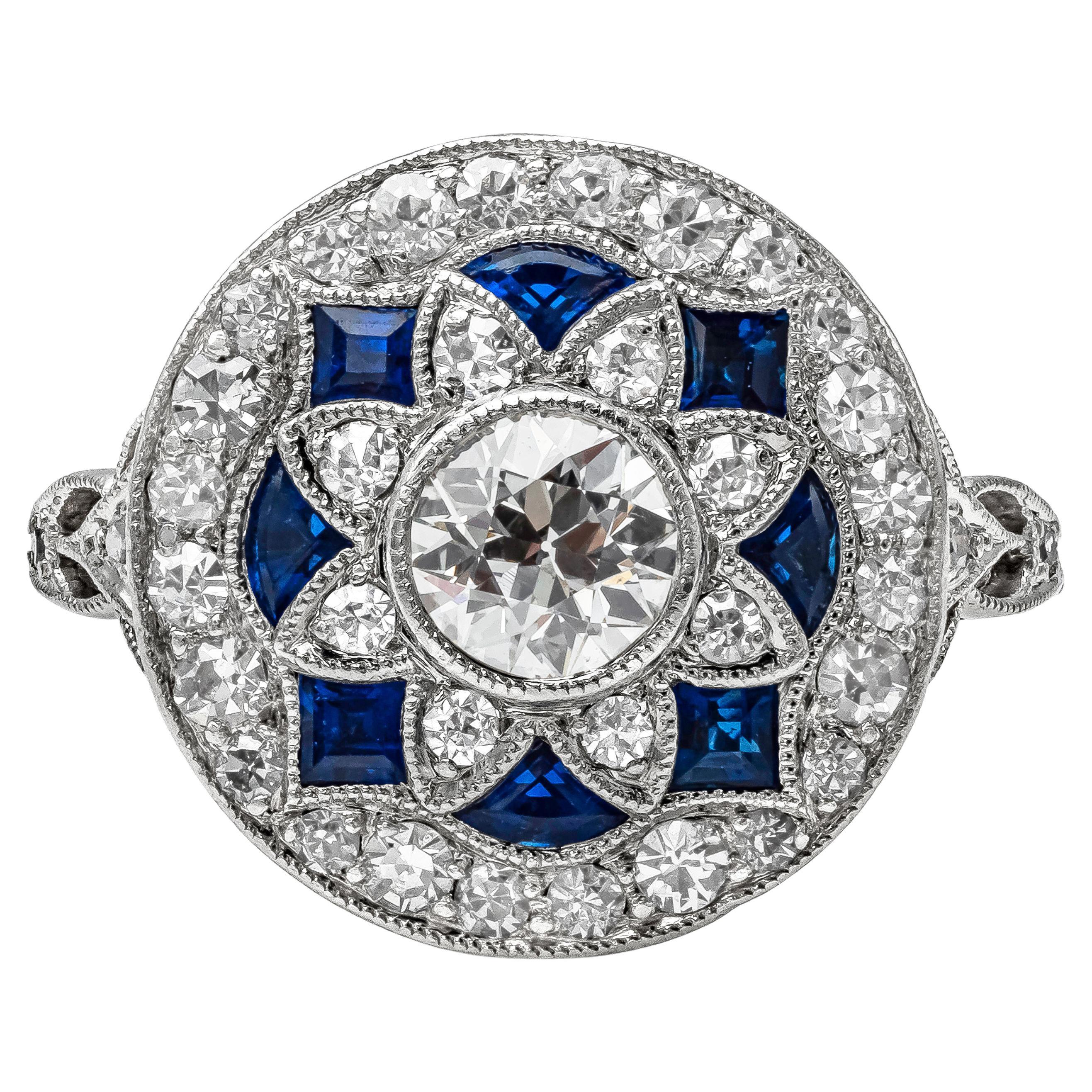 Antique Old European Cut Diamond and Sapphire Engagement Ring