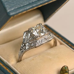 Antique Platinum Engagement Ring. 1ct Old European Cut Diamond Accent Ring JVS1